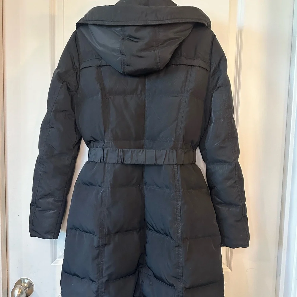 Calvin Klein Black Belted Duck Filled/Waterfowl Feathers Down KneeLength Coat,XS